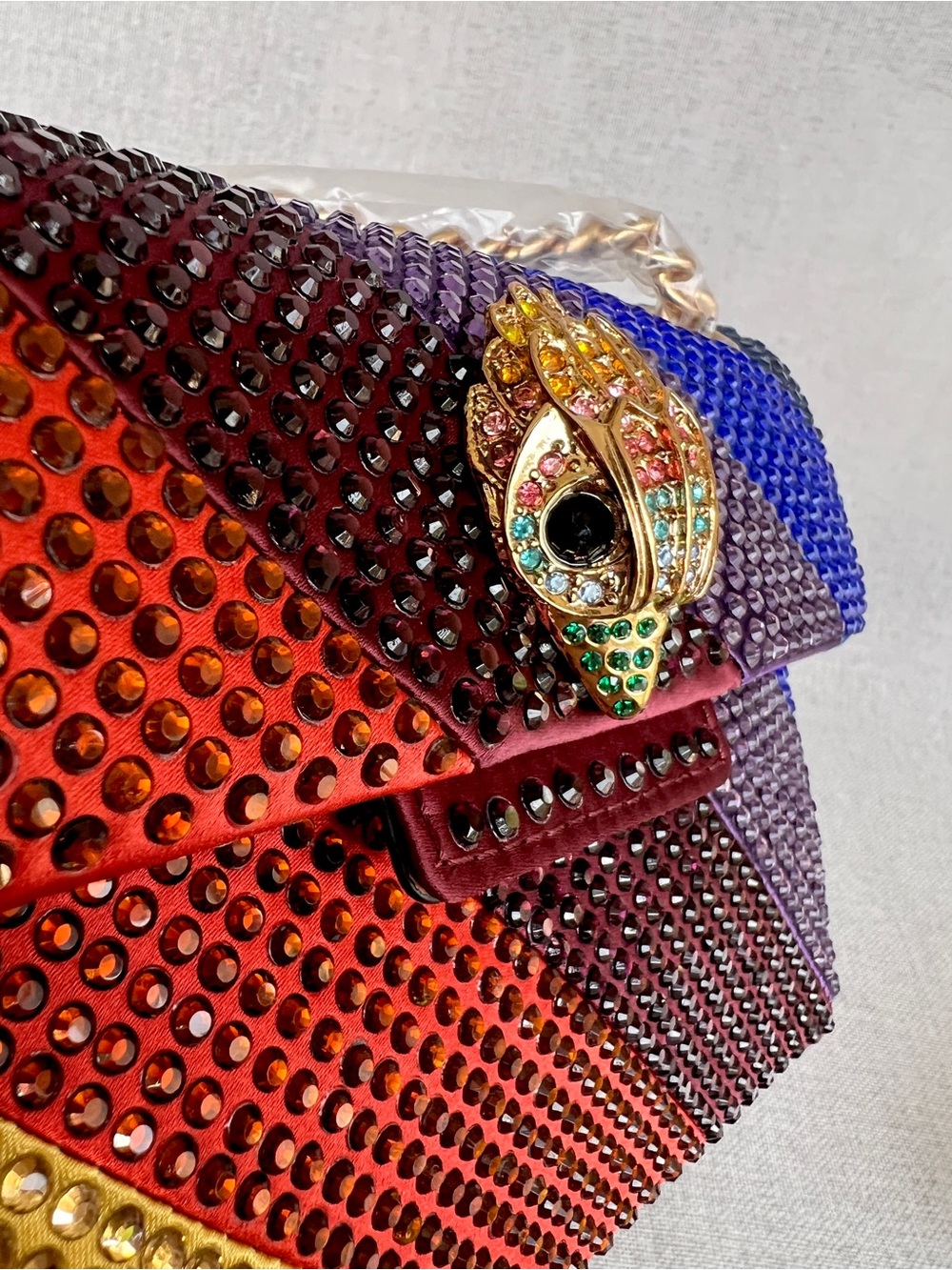 Kurt Geiger Rainbow Crystal embellished Satin Mini convertible bag NWT - Picture 9 of 17